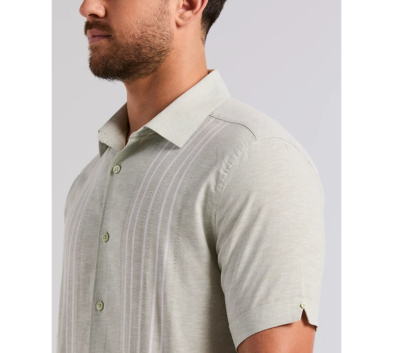 Cubavera Men's Linen Blend Dobby Panel Shirt