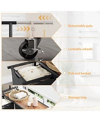 Gaomon Rolling Laundry Sorter Hamper 4 Section Basket with Hanging Rack Plus Wheels Organizer for Laundry Room Rustic