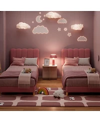 gaomon Twin Platform Bed Frame with Wavy Boucle Headboard, Upholstery, Wooden Slat Support, Easy Assembly, Girls/Kids