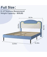 gaomon Led Upholstered Platform Bed, Princess Style, Fabric Headboard, Wood Slats,No Box Spring