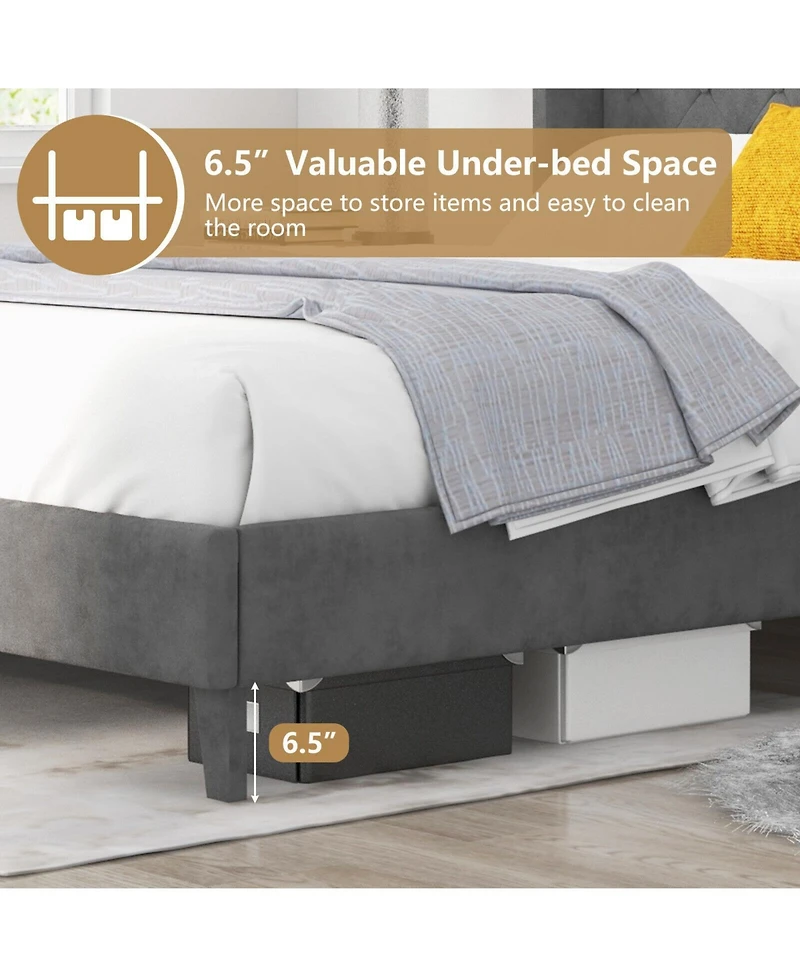 Sugift Upholstered Platform Bed Frame with Button Tufted Headboard
