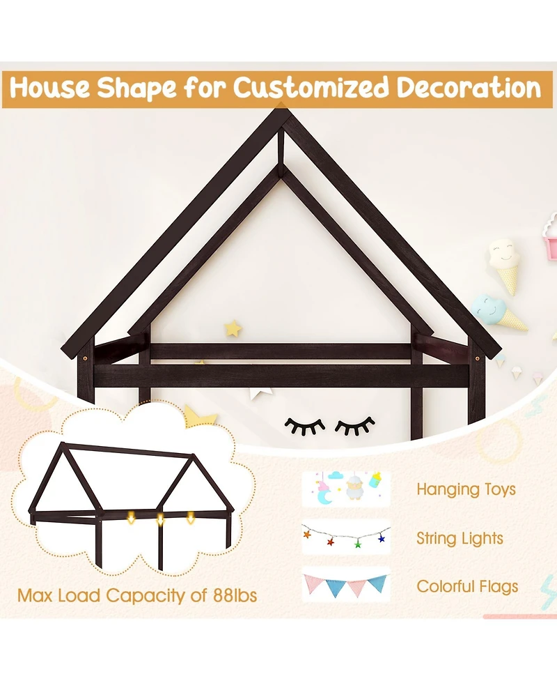 Sugift Kids Platform Floor Bed with Roof and Heavy Duty Slats