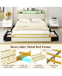 Sugift Platform Bed Frame with Led Lights and Charging Station