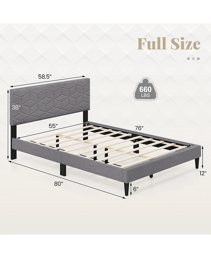 Sugift Modern Upholstered Platform Bed with Linen Headboard