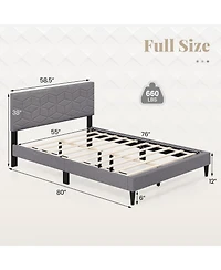 Sugift Modern Upholstered Platform Bed with Linen Headboard