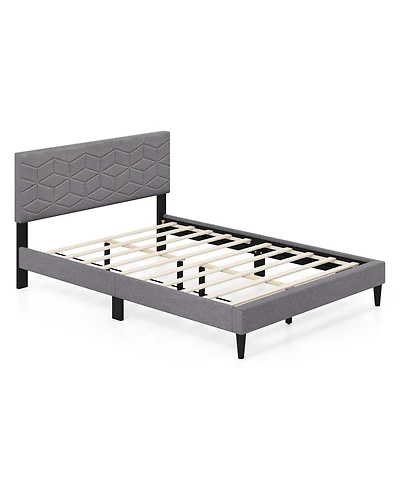 Sugift Modern Upholstered Platform Bed with Linen Headboard
