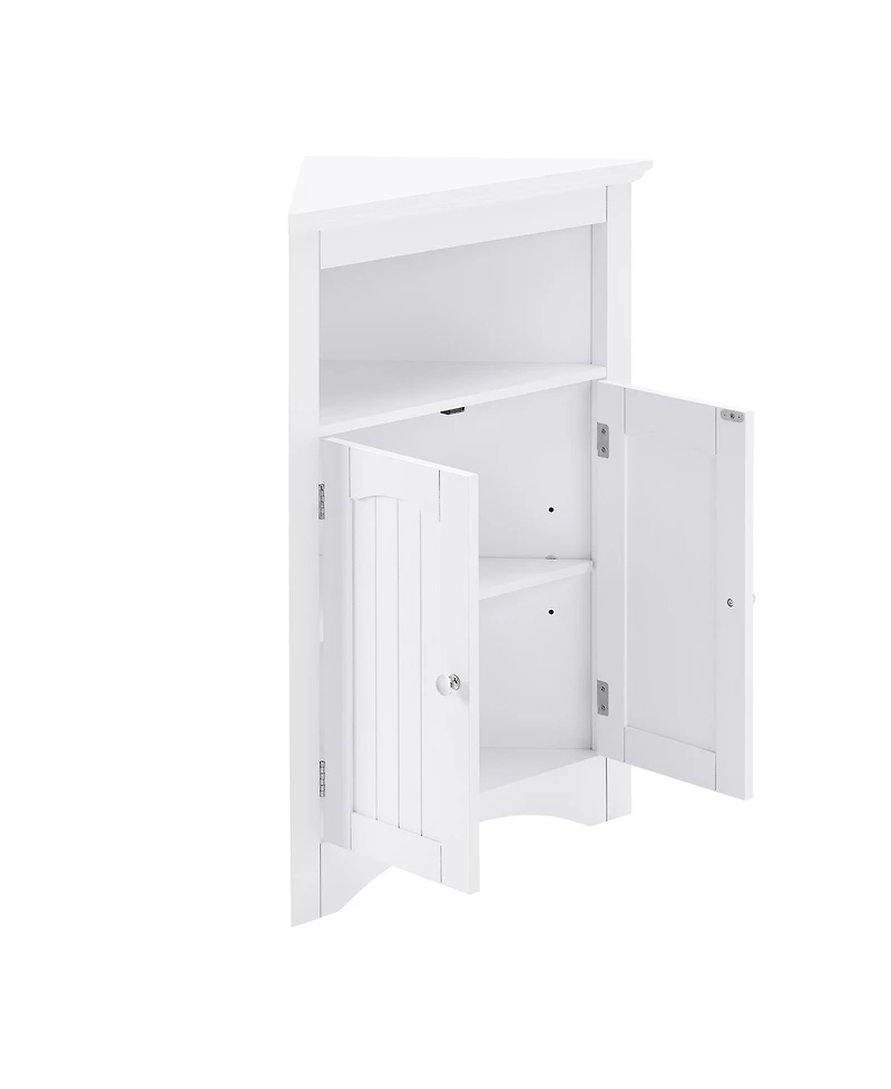 Rainsken Wooden Storage Cabinet, Bathroom Floor Corner Cabinet with Adjustable Shelves, Storage Organizer for Small Space