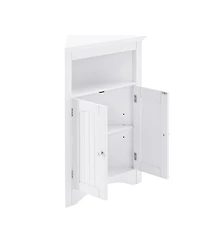 Rainsken Wooden Storage Cabinet, Bathroom Floor Corner Cabinet with Adjustable Shelves, Storage Organizer for Small Space