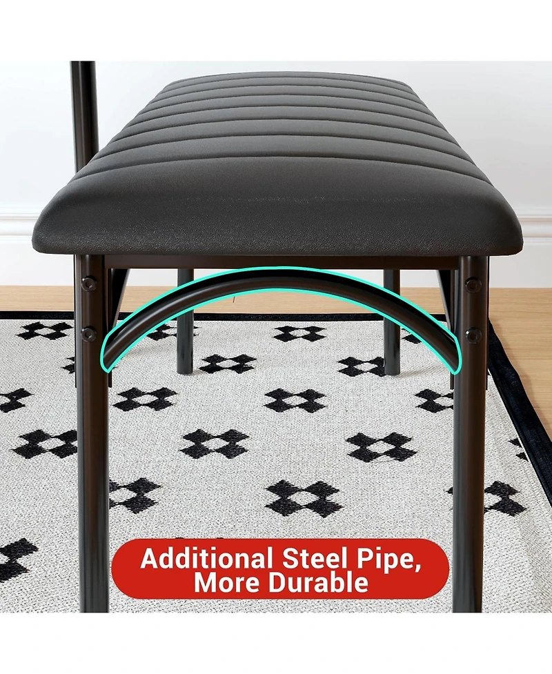 gaomon 5 Piece Dining Set for 4, Rectangular Metal Frame Table with Bench & Upholstered Chairs, Space Saving Dining Set