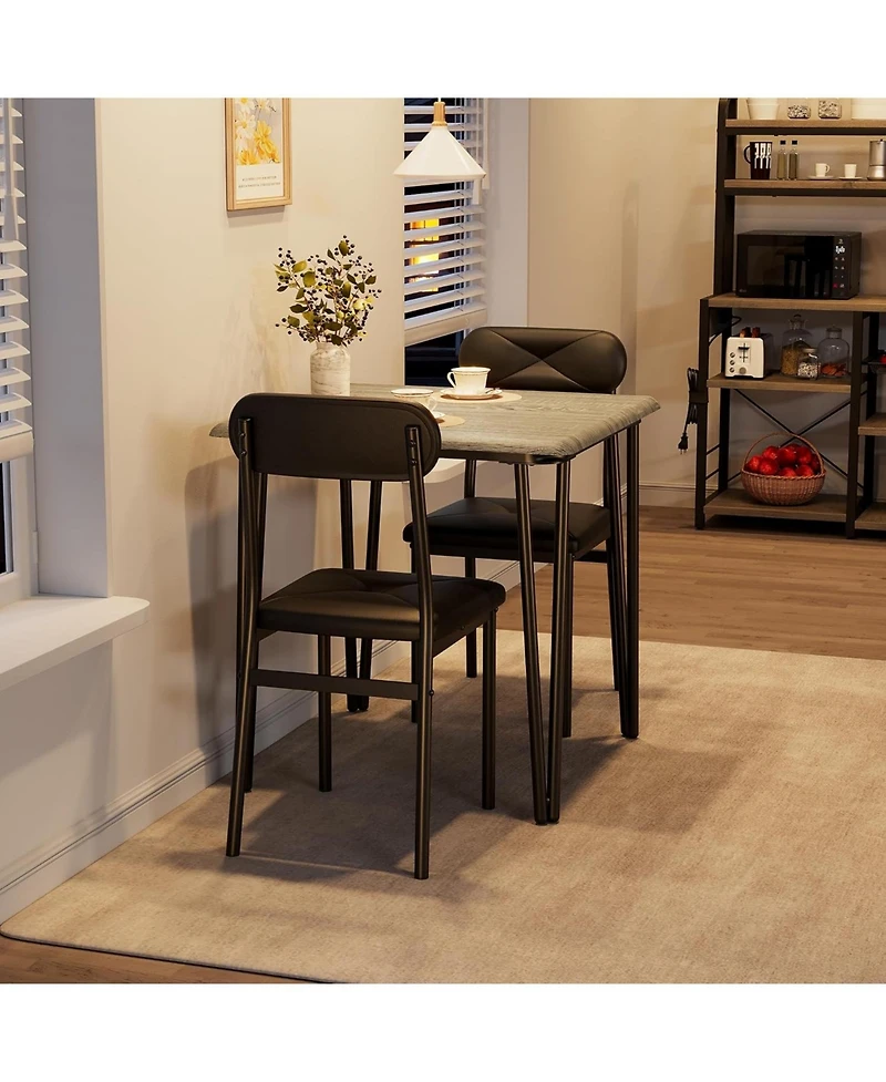 gaomon Modern 3-Piece Dining Table Set for 2, Square Table and Upholstered Chairs for Apartment, Kitchen, Office