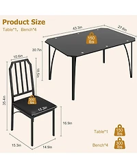 gaomon 5-Piece Dining Table Set for 4, Glass Tabletop, Chamfer Design, Cushion Seats, Kitchen or Dining Room
