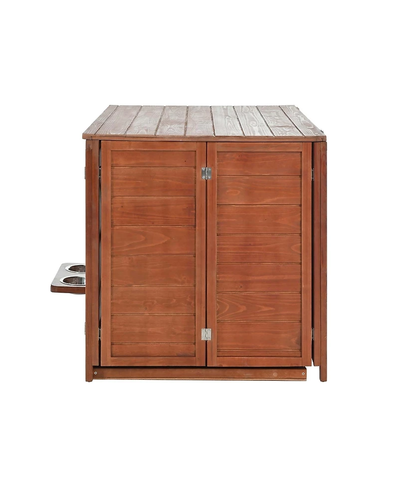 Aostirmotor 43" Solid Wood Dog Crate Furniture End Table with Rotating Feeder and Removable Tray