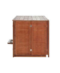 Aostirmotor 43" Solid Wood Dog Crate Furniture End Table with Rotating Feeder and Removable Tray