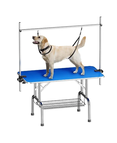 Aostirmotor 46" Blue Large Heavy Duty Pet Grooming Table for Dogs and Cats with Adjustable Arm