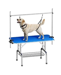 Aostirmotor 46" Blue Large Heavy Duty Pet Grooming Table for Dogs and Cats with Adjustable Arm