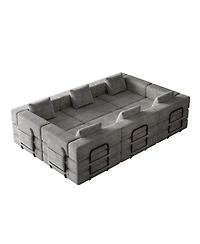 Streamdale Furniture 6-seater folding sofa bed with corduroy fabric, storage pockets & cushions