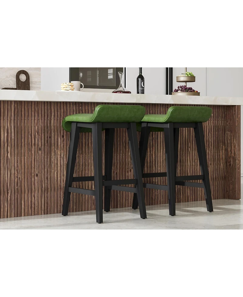 gaomon Bar Stools Set of 2, Modern Upholstered Kitchen Stools with Low Back, Footrest & Wood Legs, Counter Height for Kitchen or Dining.