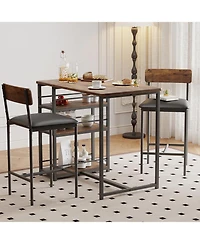 gaomon 3-Piece Dining Table Set for 2, Counter Height Kitchen Table and Upholstered Bar Stools, Bar Set for Apartment