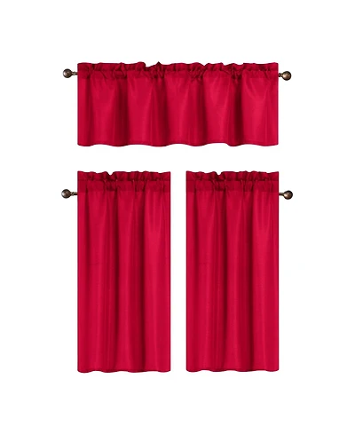Rt Designers Collection 100% Polyester Gibson Solid 3 Piece Kitchen Curtains Valance and Tiers Set 54" x 18