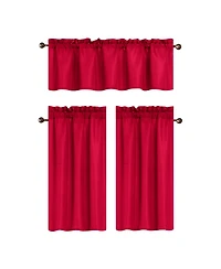 Rt Designers Collection 100% Polyester Gibson Solid 3 Piece Kitchen Curtains Valance and Tiers Set 54" x 18