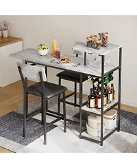 gaomon Expandable Dining Table Set for 2, Bar Table and Chairs with Shelves & Wine Rack, Space-Saving Kitchen Set