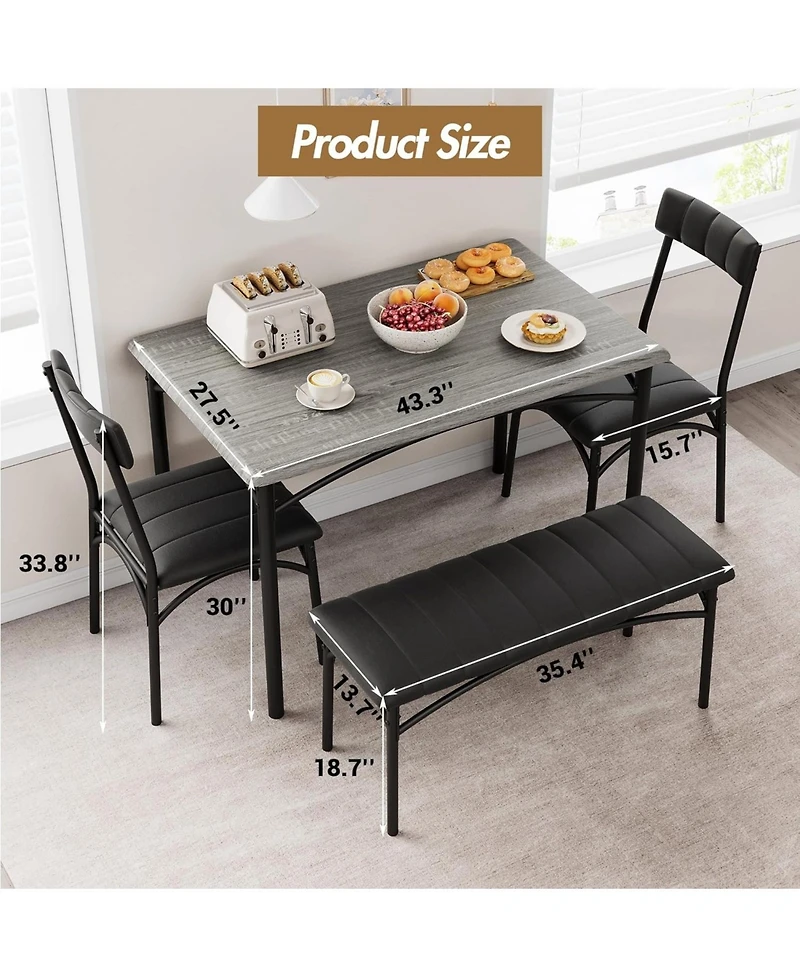 gaomon 5 Piece Dining Table Set for 4, Metal Frame Table with Bench & Upholstered Chairs, Modern Set for Apartments