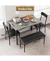 gaomon 5 Piece Dining Table Set for 4, Metal Frame Table with Bench & Upholstered Chairs, Modern Set for Apartments