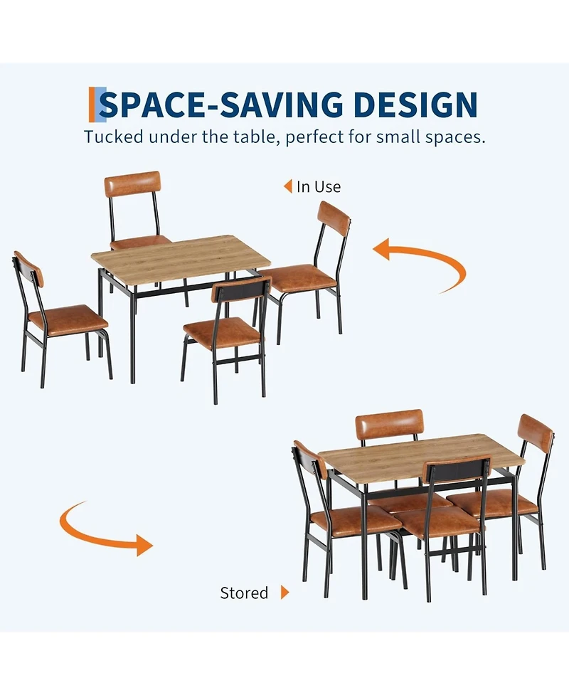 gaomon 5-Piece Dining Table Set for 4, Wooden Kitchen Table, Pu Upholstered Chairs, Industrial Frame, Home or Studio