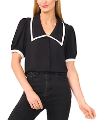 CeCe Women's Collared Puff-Sleeve Blouse
