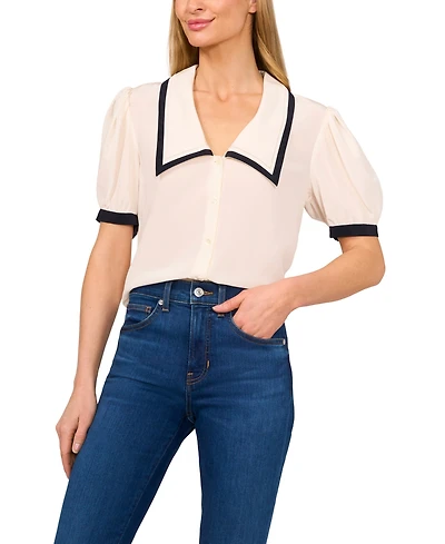 CeCe Women's Collared Puff-Sleeve Blouse