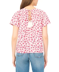 CeCe Women's Floral Ruffle-Sleeve Crewneck Cotton Top