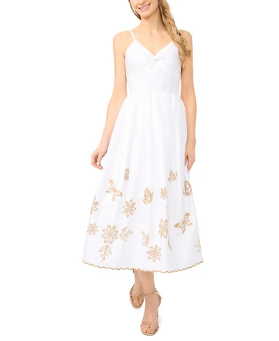 CeCe Women's Twist V-Neck Cotton Midi Dress