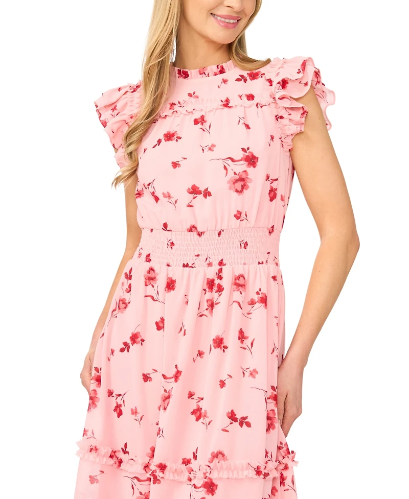 CeCe Women's Flutter-Sleeve Smocked-Waist Midi Dress