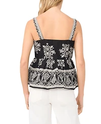 CeCe Women's Printed Sleeveless Square Neck Cotton Babydoll Top