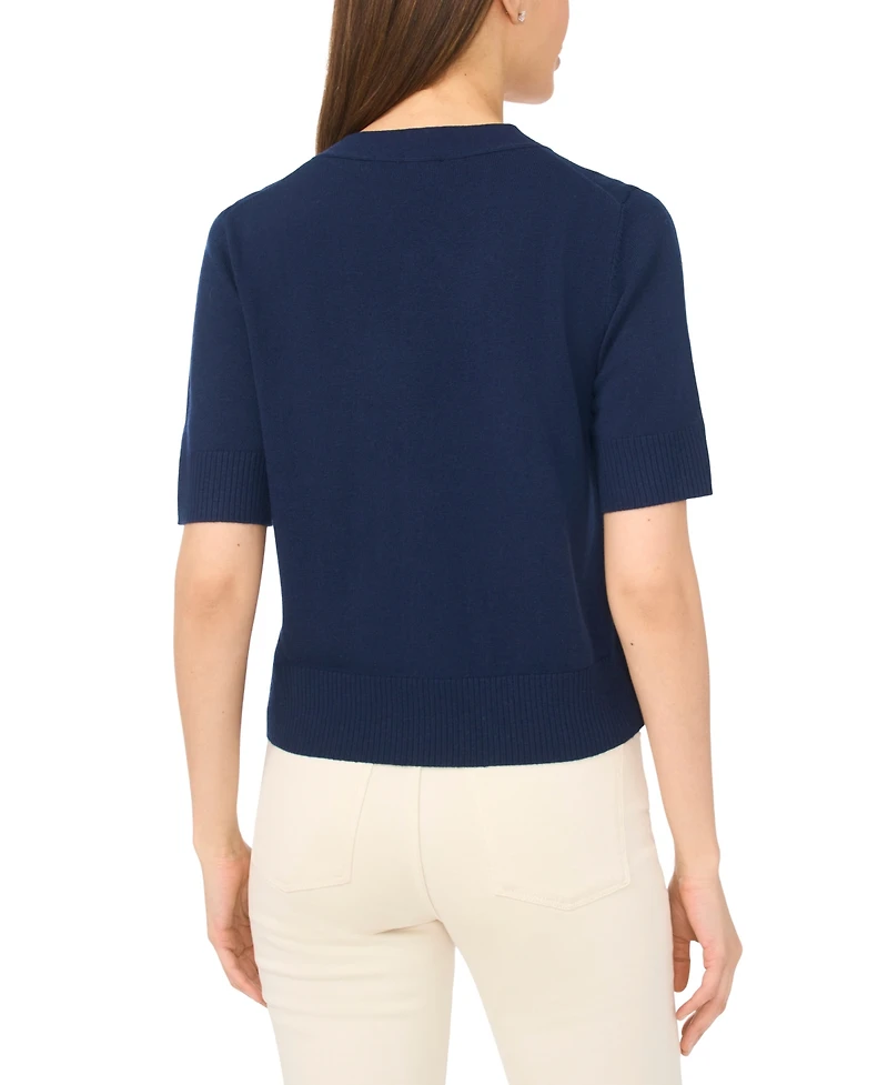 CeCe Women's V-Neck Short-Sleeve Cardigan