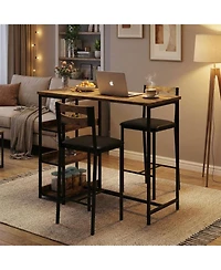 gaomon 3-Piece Kitchen Table Set with Storage Shelves & 2 Upholstered Chairs, Space-Saving Iron & Wood Set for Apartments
