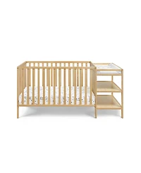 Flynama 3 in 1 convertible crib and changer combo solid wood 3 position mattress support attached changing table storage for baby nursery