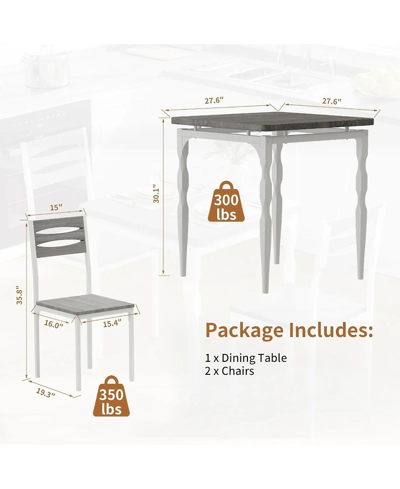 gaomon 3-Piece Space-Saving Dining Set for 2, Modern Table with Spiral Legs, Compact Furniture for Apartment Kitchens