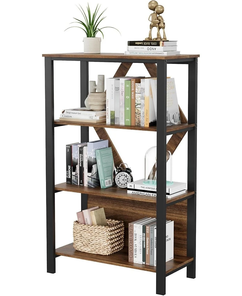 gaomon 4-Tier Retro Bookshelf with Led Light, Industrial Rustic Bookcase, Open Wood Storage Rack for Bedroom or Living Room