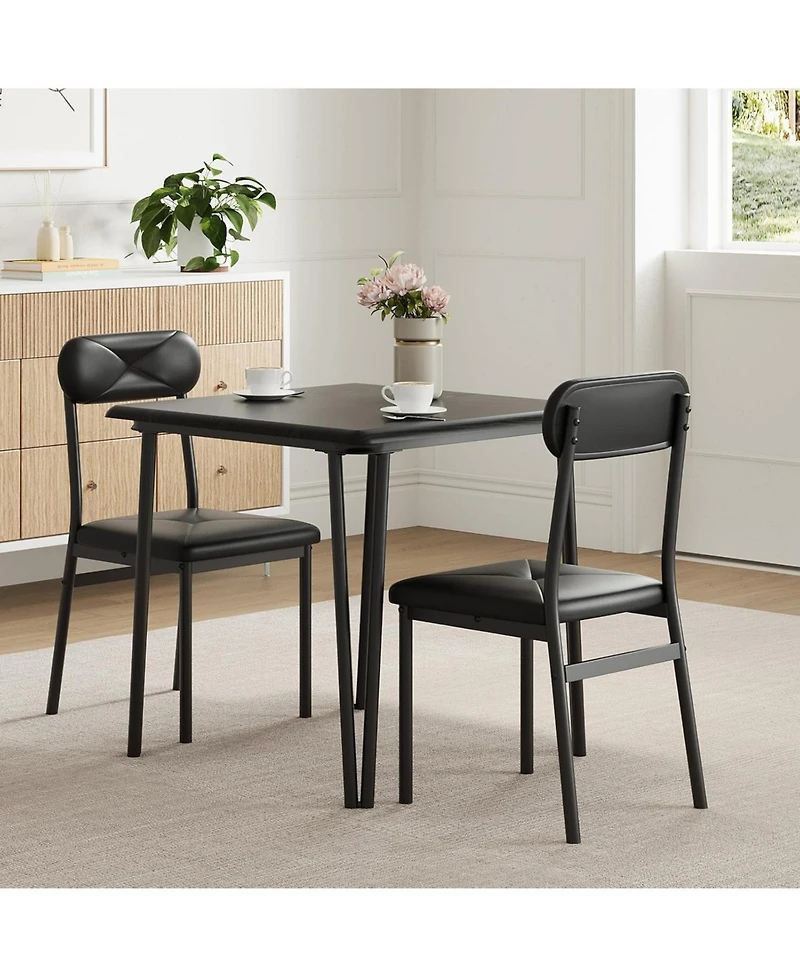 gaomon 2-Person Space-Saving Small Square Wood Dining Table Set, Upholstered Seats, Compact for Apartments, Breakfast Nook