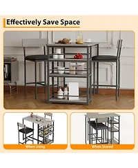 gaomon 3-Piece Bar Table Set, Dining Table & 2 Cushion Stools, Tall Breakfast Nook with Storage Shelves for Apartment