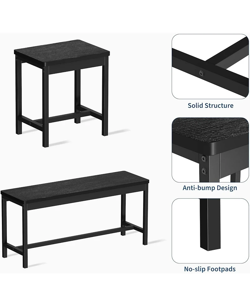 gaomon 5-Piece Extendable Dining Set, Table, 2 Benches & 2 Stools, Industrial Room Furniture for 4-8 People