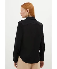 Karen Millen Women's Techno Cotton Gold Clasp Shirt