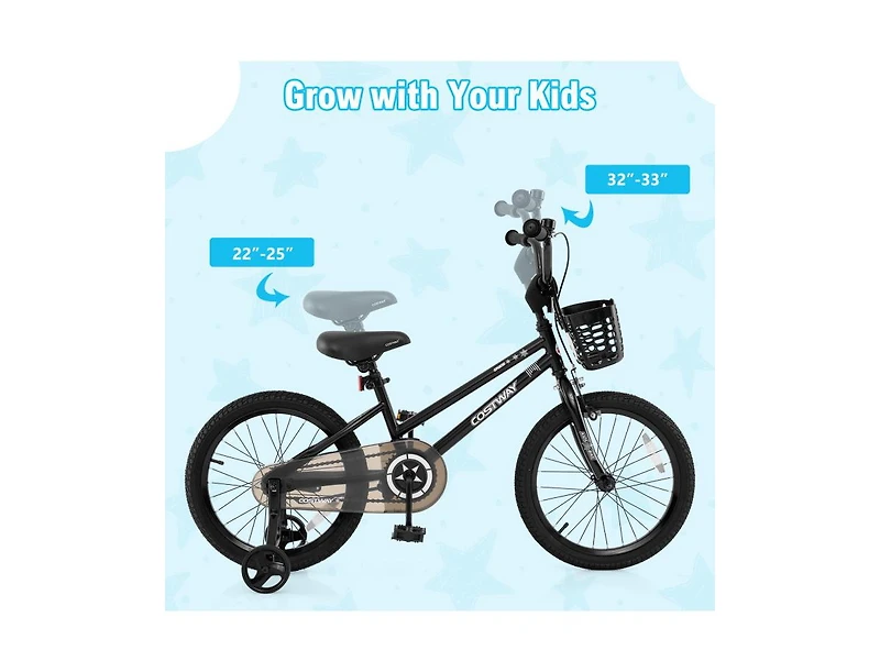 16 Inch Kids Bike with Basket and Training Wheels for Children Aged 4-7 Years Old