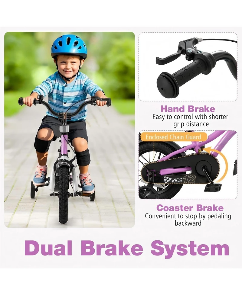 Hongge Kids Bike 12 Inch Children Training Bicycle with 2 Brake for 3-4 Years Old