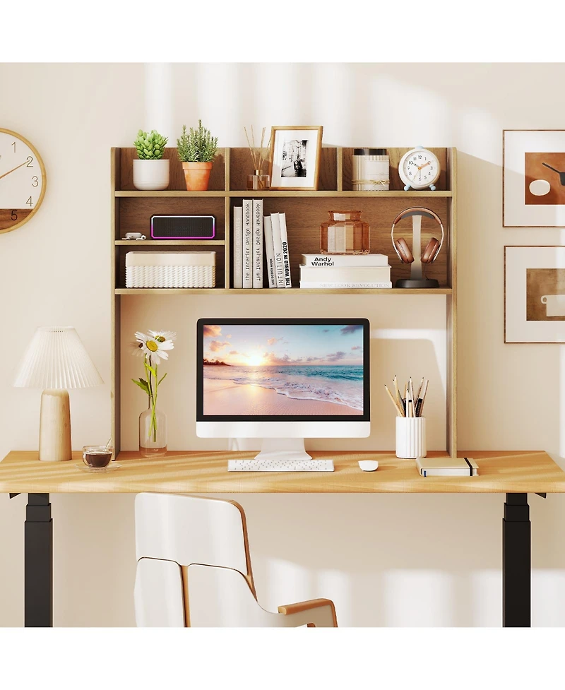 Sugift Desktop Storage Hutch Bookshelf with Multiple Open Shelves