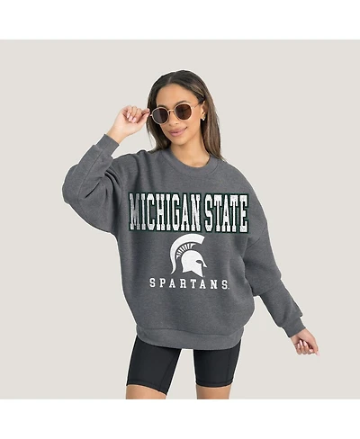 Gameday Couture Women's Heather Charcoal Michigan State Spartans Oversized Distressed Fleece Pullover Sweatshirt