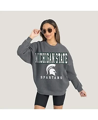 Gameday Couture Women's Heather Charcoal Michigan State Spartans Oversized Distressed Fleece Pullover Sweatshirt