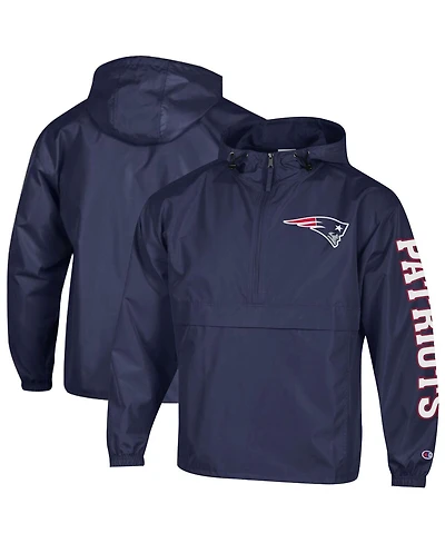 Champion Men's Navy New England Patriots Packable Windbreaker Half-Zip Jacket
