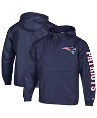 Champion Men's Navy New England Patriots Packable Windbreaker Half-Zip Jacket
